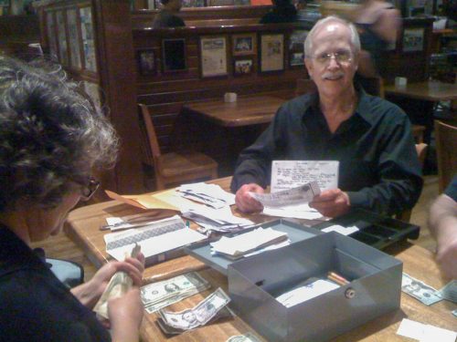 2011 Post-concert counting the till at Marin Brewing