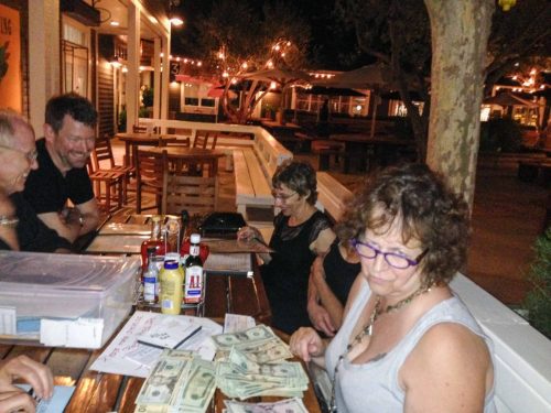 2015 Post-concert counting the till at Marin Brewing